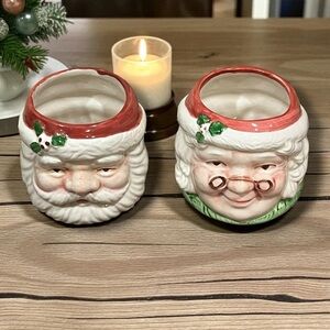 Vintage Mr & Mrs Santa Ceramic Candleholders Papel Freelance Taiwan Made L85432